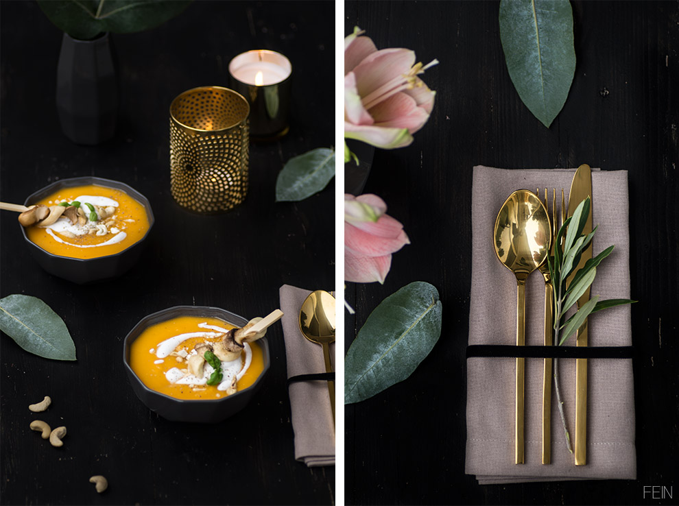 Gold Besteck Liv Kürbissuppe