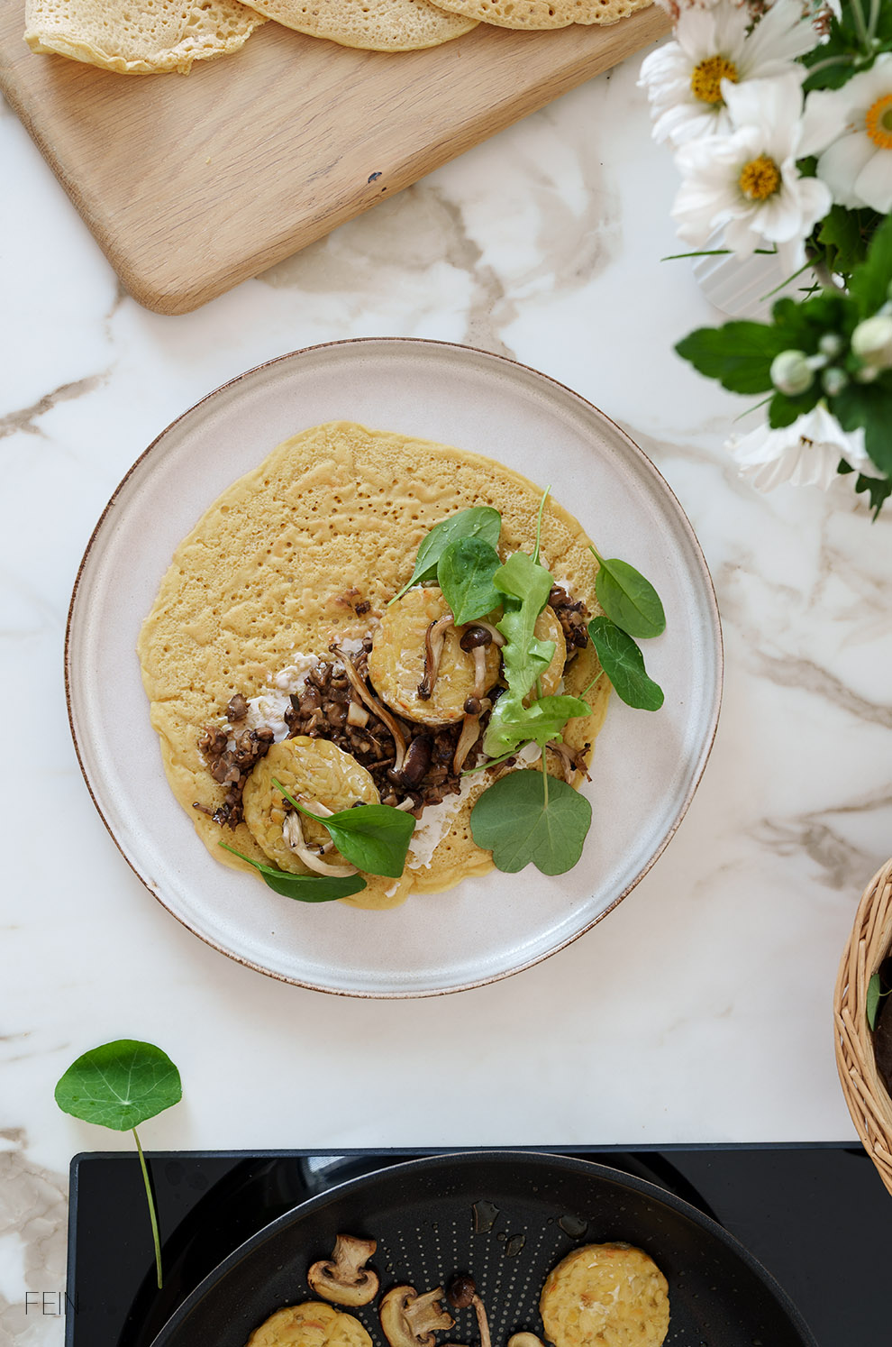 Kichererbsen-Crêpes Pilz Füllung