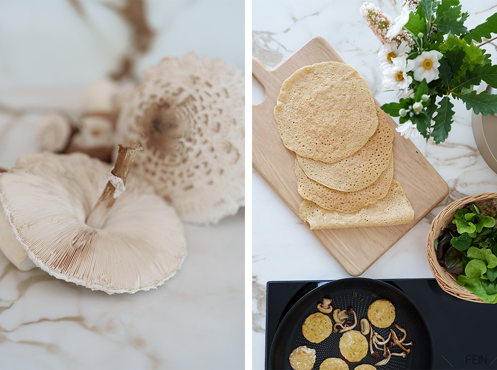 Kichererbsen-Crêpes mit Pilz-Nuss Füllung