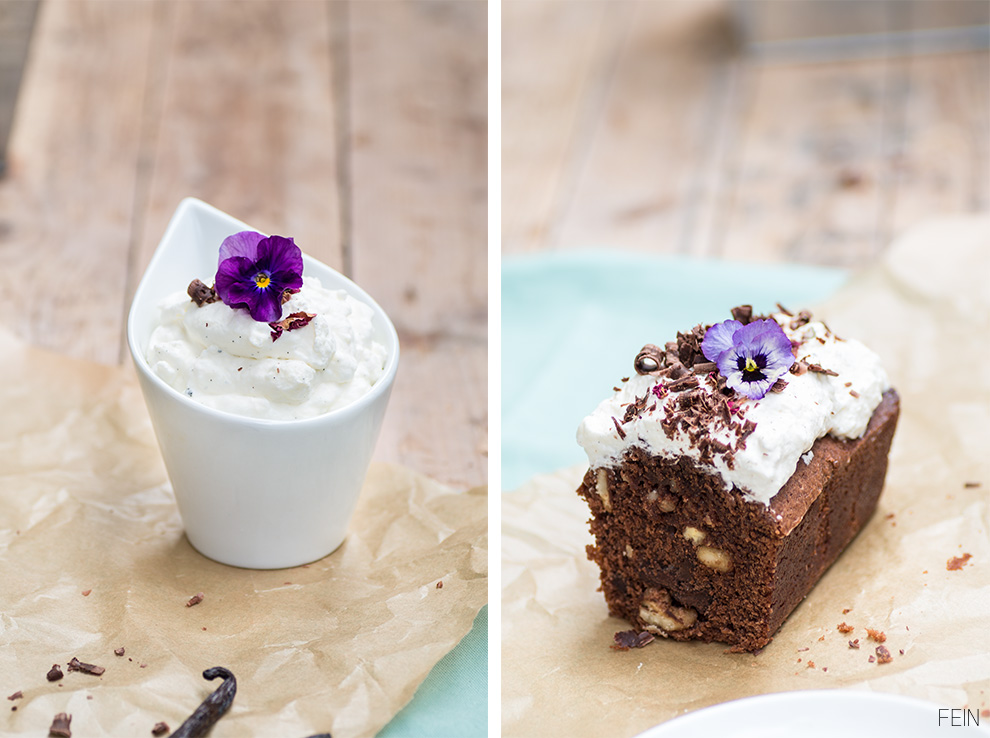 Vanillesahne zu Schokokuchen